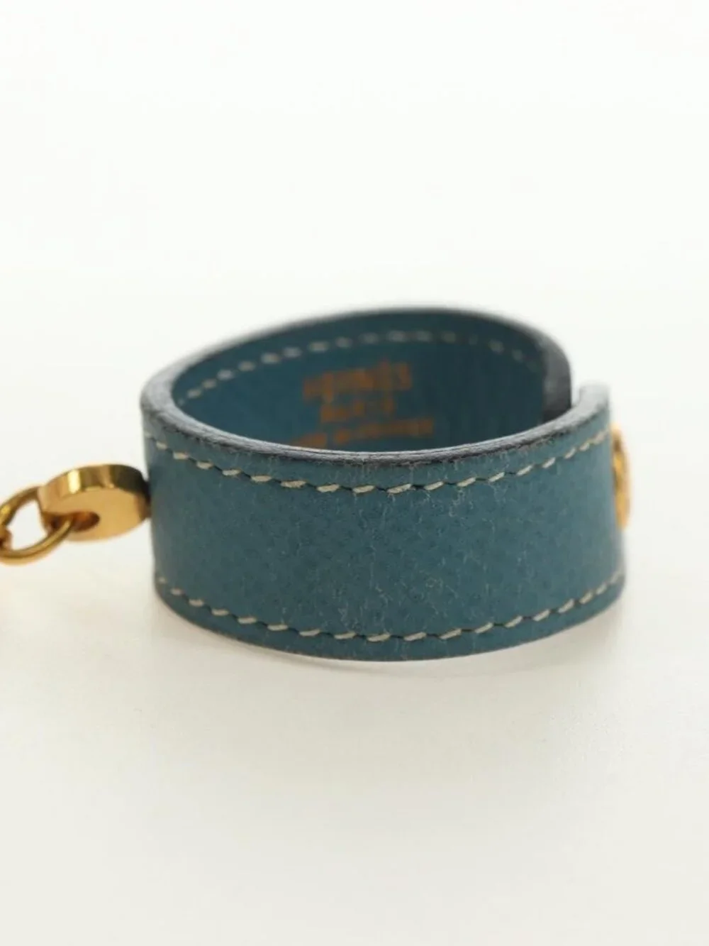 HERMES Glove Holder Charm Leather Light Blue Gold Auth 181292V